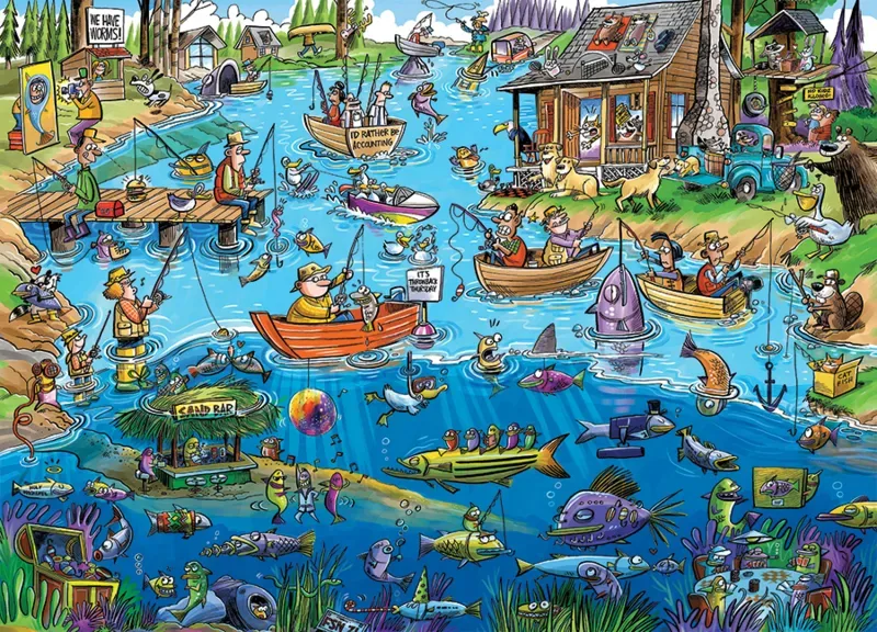 Puzzle DoodleTown: Pêche à la Ligne - 1000 pièces von Cobble Hill – Schachtel