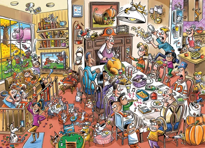 Puzzle DoodleTown: Thanksgiving Togetherness - 1000 pièces van Cobble Hill – doos