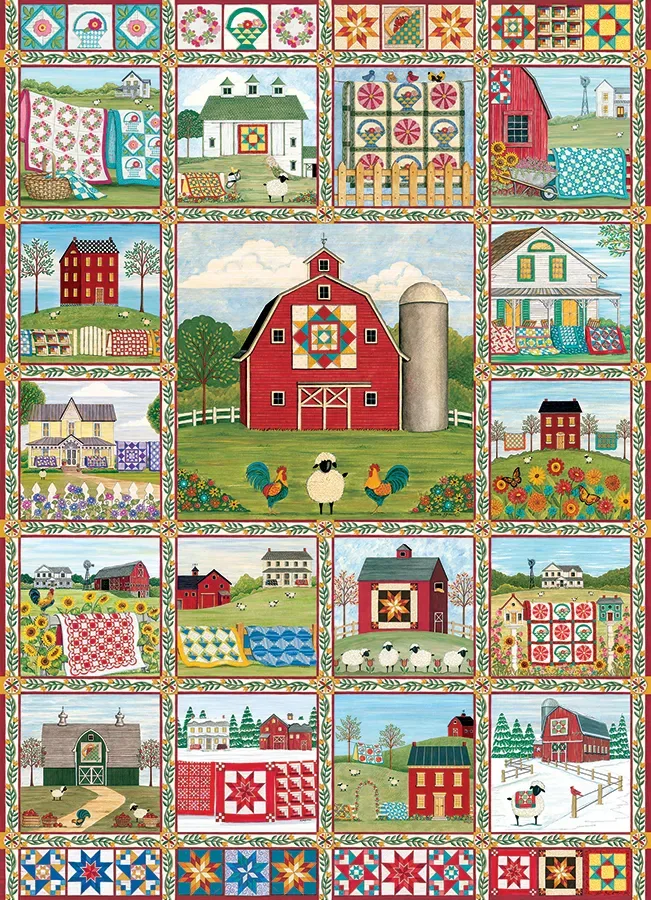 Puzzle Pays de la Courtepointe - Random Cut - 1000 pièces de Cobble Hill – boîte