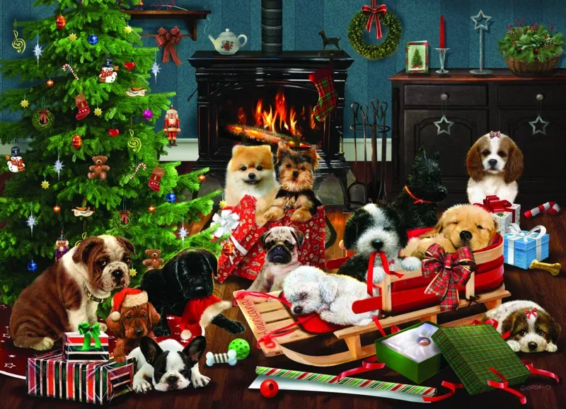 Puzzle Pièces XXL - Chiots de Noël - 500 à 999 pièces van Cobble Hill – doos