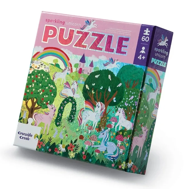 Holographic Foil Puzzle - Sprankelende eenhoorn (60) fra Crocodile Creek – æske