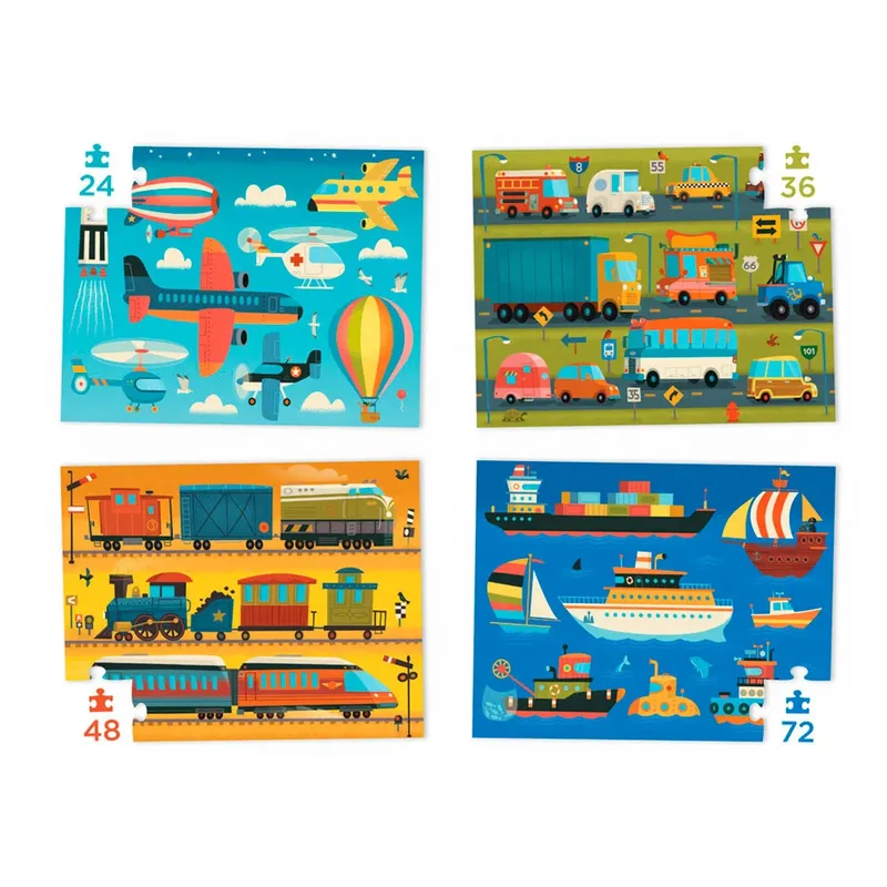 Vier voertuigen puzzels (24, 36, 48, 72) van Crocodile Creek – doos 2 van 2