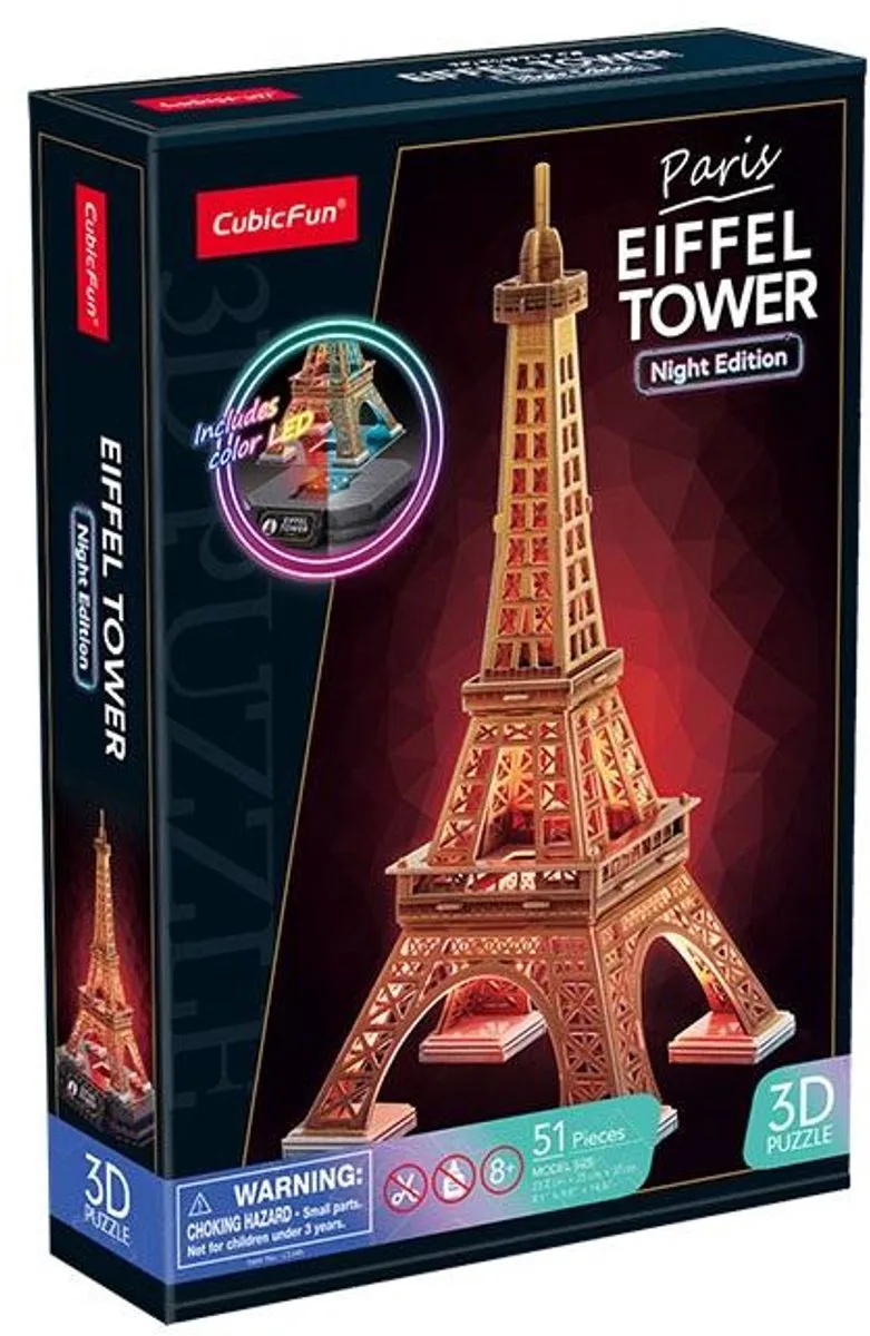 3D LED Eiffeltoren-puzzel - Nachtversie from CubicFun, Brown edition – box