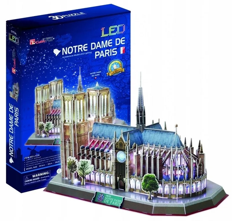 3D LED Puzzel Notre Dame Kathedraal Parijs - 149 Stukjes from CubicFun, Multi-coloured edition – box