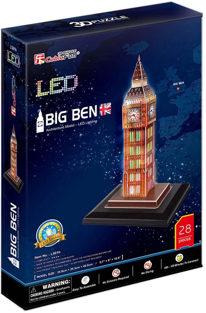 Cubic Fun - 3D-puzzel Big Ben met LED-verlichting (2011410) from CubicFun, Multicolour edition – box