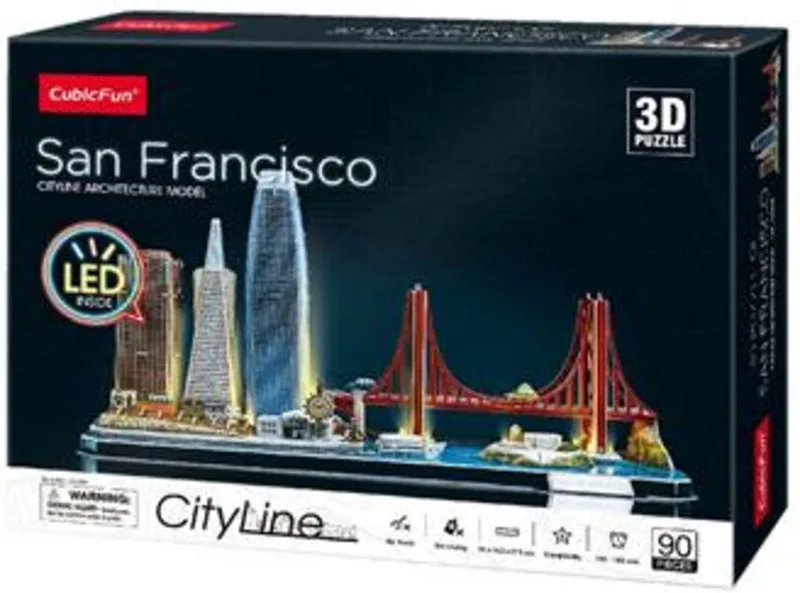 Cubic Fun - 3D-puzzel City Line San Francisco met LED-verlichting fra CubicFun, Flerfarvet-udgave – æske