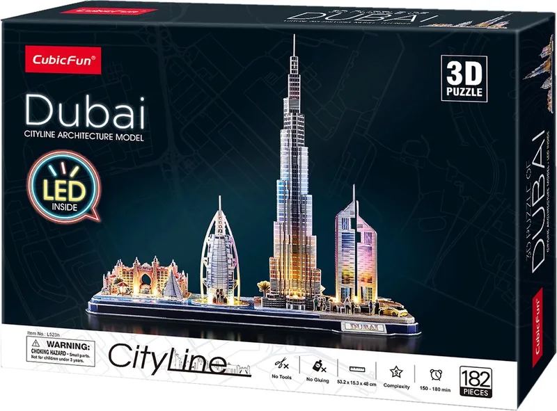 Cubic Fun - 3D Puzzel - City Line van Dubai met LED Verlichting fra CubicFun, Flerfarvet-udgave – æske