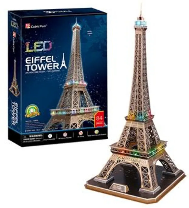 Cubic Fun 3D-puzzel Eiffeltoren met LED fra CubicFun, Flerfarvet-udgave – æske