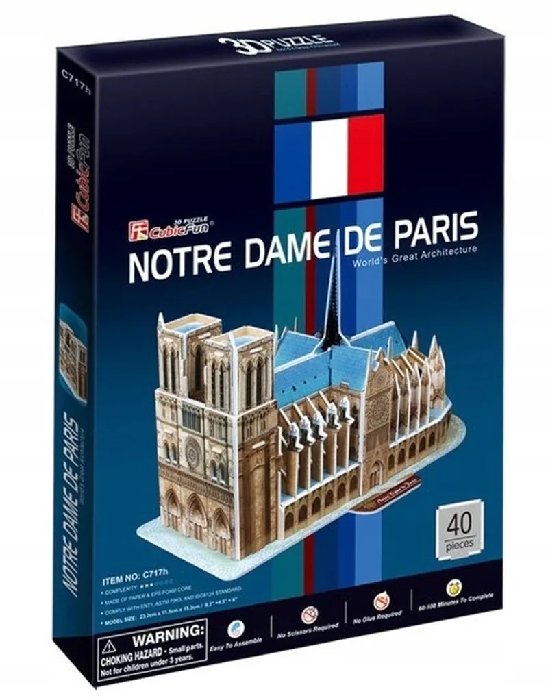 Cubic Fun 3D Puzzel Kathedraal van Notre Dame - 40 Delen van CubicFun, editie Beige – doos