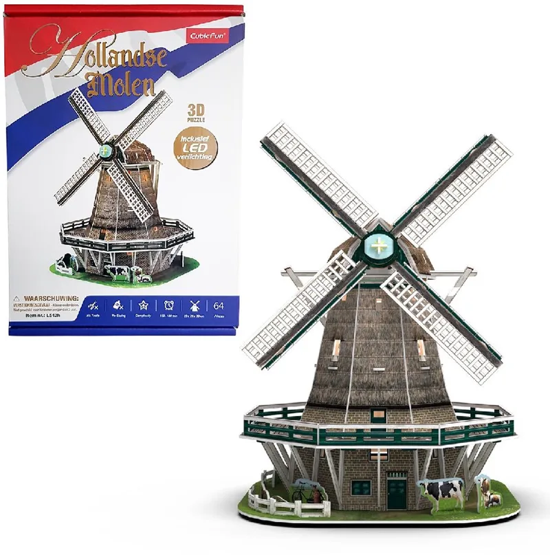 Cubic Fun - 3D Puzzel Molen - LED Verlichting de CubicFun, édition Multicolore – boîte