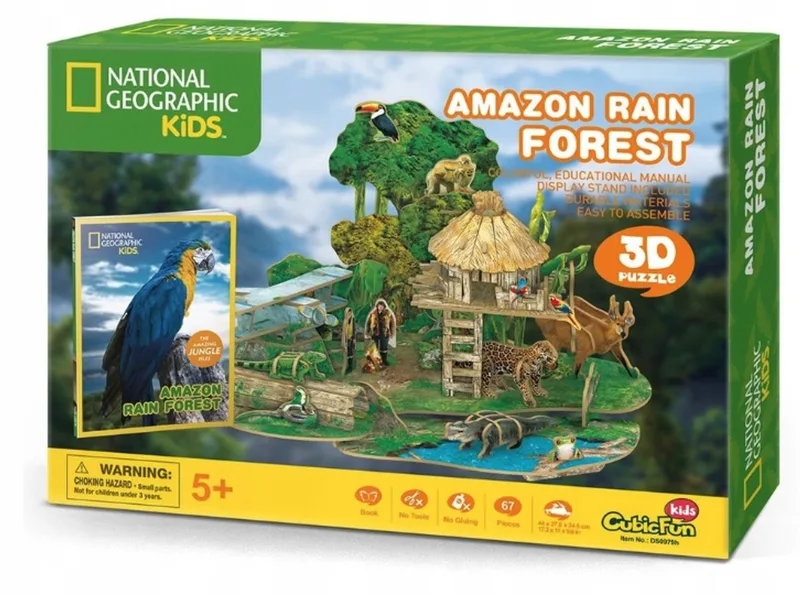 Cubic Fun 3D Puzzel Regenwoud - 67 Delen - Leerzaam Speelgoed van CubicFun, editie Meerkleurig – doos
