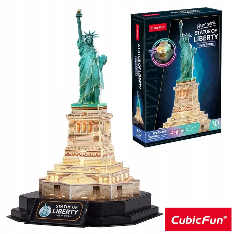Cubic Fun 3D Puzzel Vrijheidsbeeld met LED Verlichting van CubicFun, editie Meerkleurig – doos