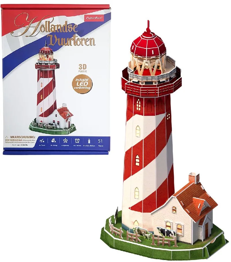 Cubic Fun - 3D Puzzel - Vuurtoren met LED från CubicFun, utgåva Flerfärgad – kartong