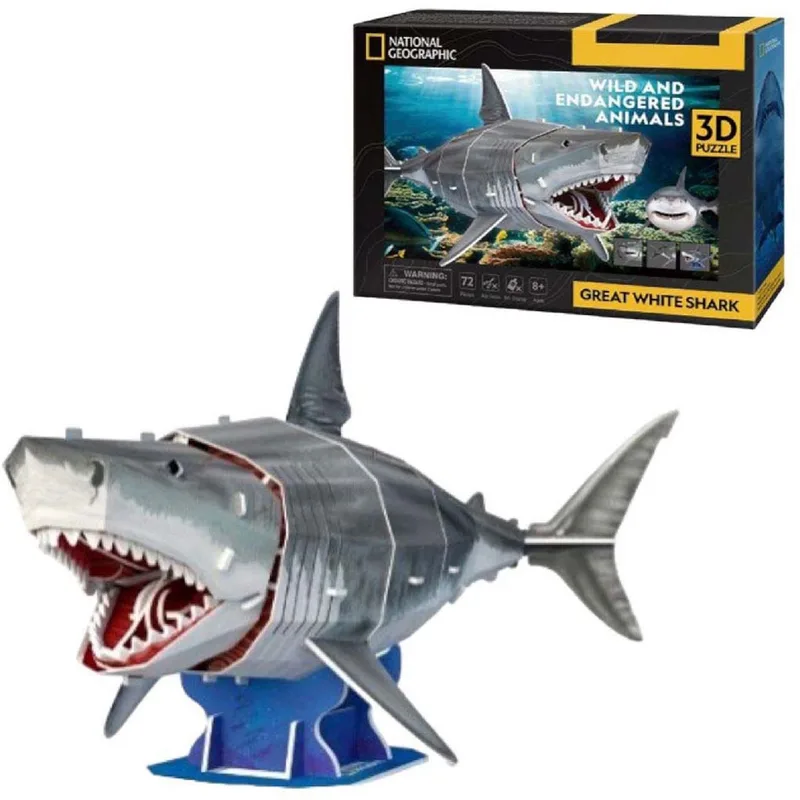 National Geographic - 3D Puzzel - Witte Haai van CubicFun, editie Wit – doos