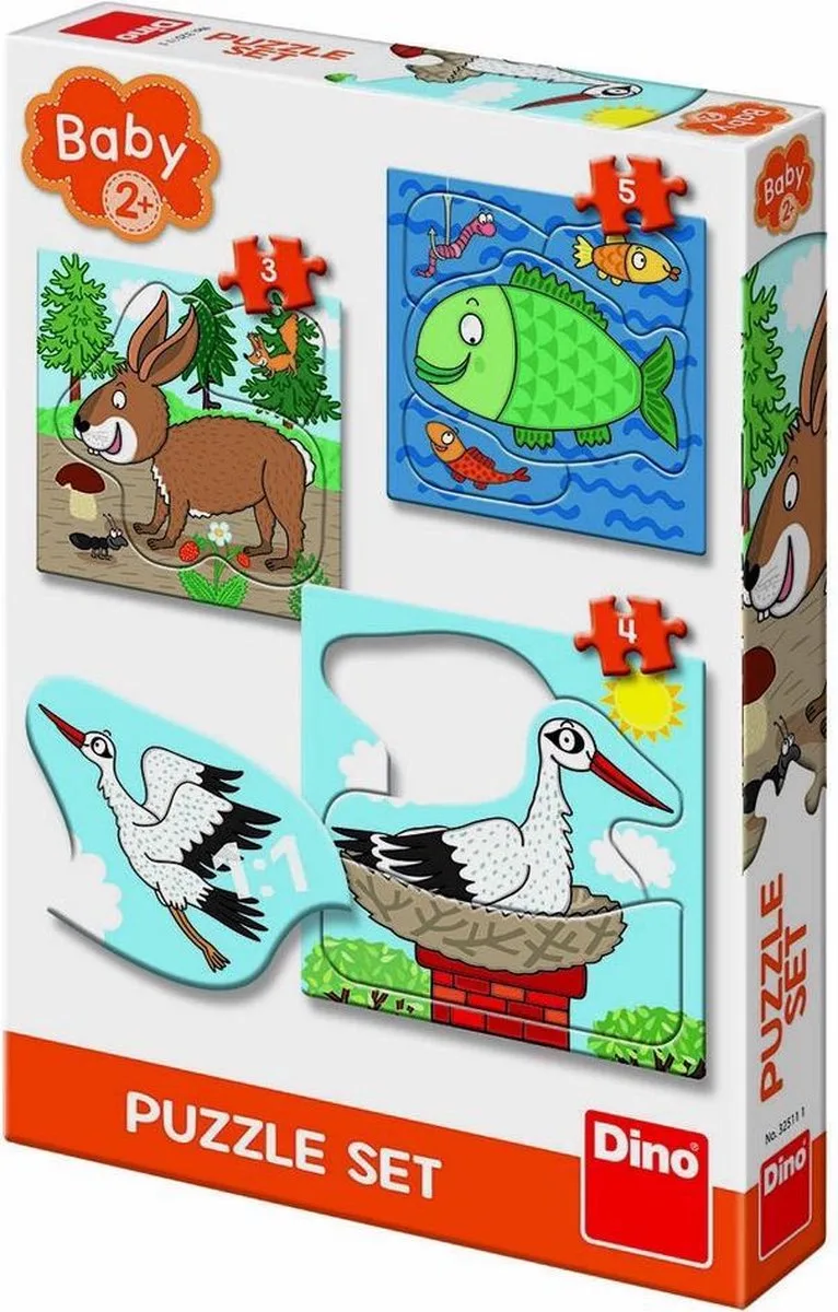 Dierenpuzzels 3, 4 en 5 stukjes van Dino – doos