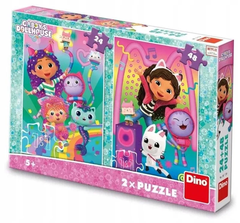 Gabby's Poppenhuis Disco Partypuzzels 2-in-1 (24+48 Stuks) from Dino, Multicolour edition – box