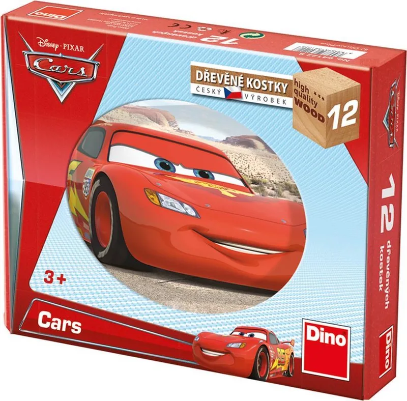 Houten blokken puzzel Cars - (6-in-1, 12 blokken) van Dino, editie Rood – doos