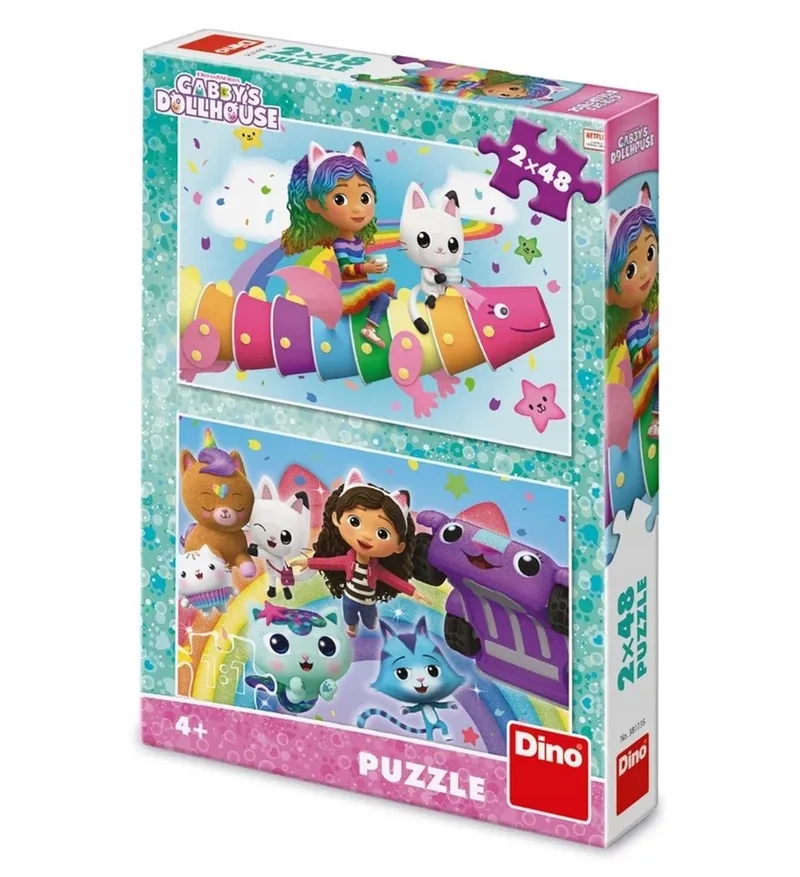 Kattenhuis Gabi Regenboogpuzzels 2x48 Stukjes from Dino, Multicolour edition – box