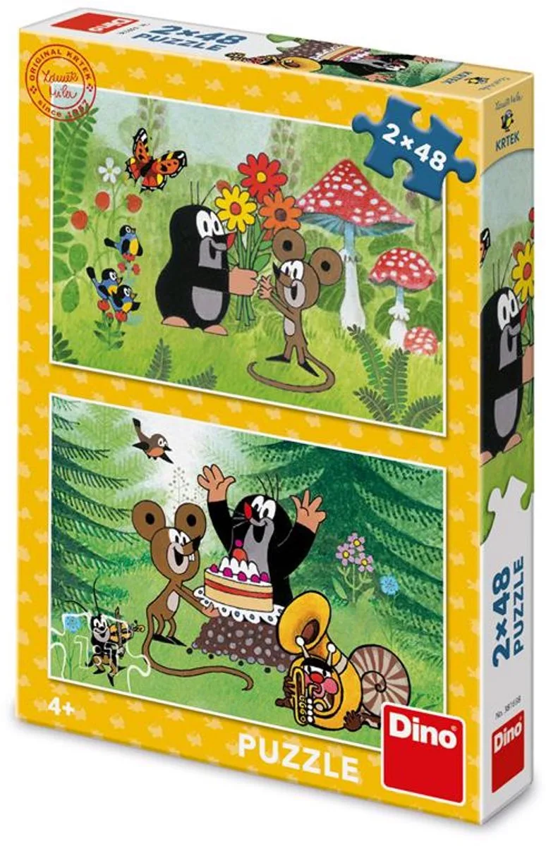 legpuzzel Little Mole's Party - kleurrijke kinderpuzzel 48 stukjes. från Dino, utgåva Flerfärgad – kartong
