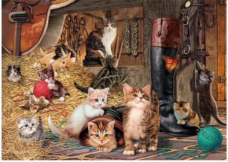 puzzel dieren - Secret Puzzle Kittens 1000 stukjes legpuzzel. fra Dino, Flerfarvet-udgave – æske