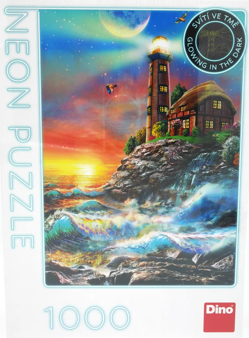 puzzel neon lichttoren - legpuzzel 1000 stukjes voor volwassenen. from Dino, Multicolour edition – box