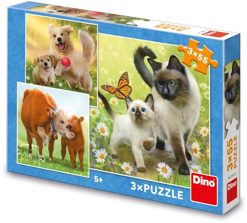 puzzel speelgoed - familie puzzelset - 3-in-1 - 55 stukjes. von Dino, Ausgabe Mehrfarbig – Schachtel