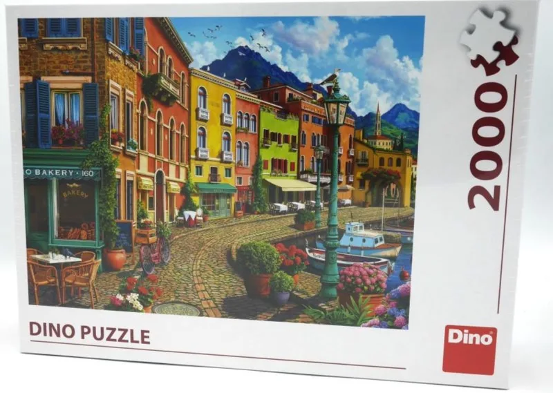 Puzzel van afternoon siesta havenstraatje 2000 stukjes von Dino, Ausgabe Mehrfarbig – Schachtel