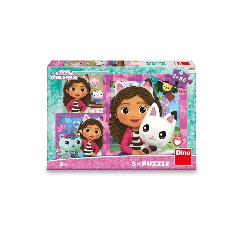 Puzzle 3 Puzzles - Gabby et ses Amis - 51 à 99 pièces fra Dino – æske