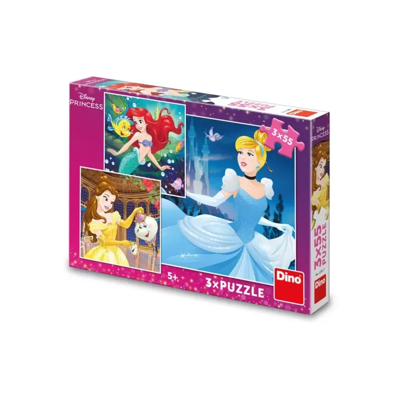Puzzle 3 Puzzles - Princesses Heureuses - 51 à 99 pièces van Dino – doos