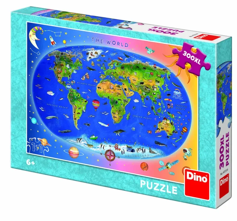 Puzzle Carte du Monde pour Enfants (en anglais) - 200 à 499 pièces de Dino – boîte 2 sur 2