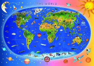 Puzzle Carte du Monde pour Enfants (en anglais) - 200 à 499 pièces de Dino – boîte 1 sur 2