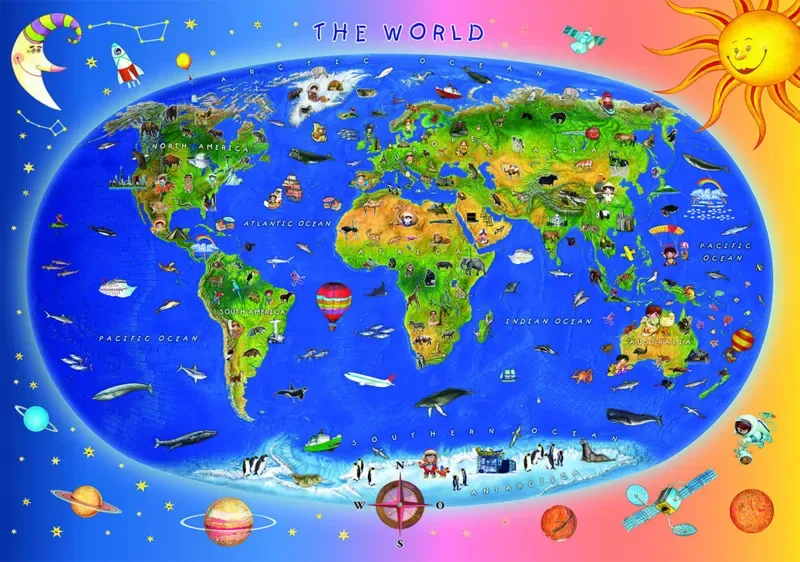 Puzzle Carte du Monde pour Enfants (en anglais) - 200 à 499 pièces de Dino – boîte 1 sur 2