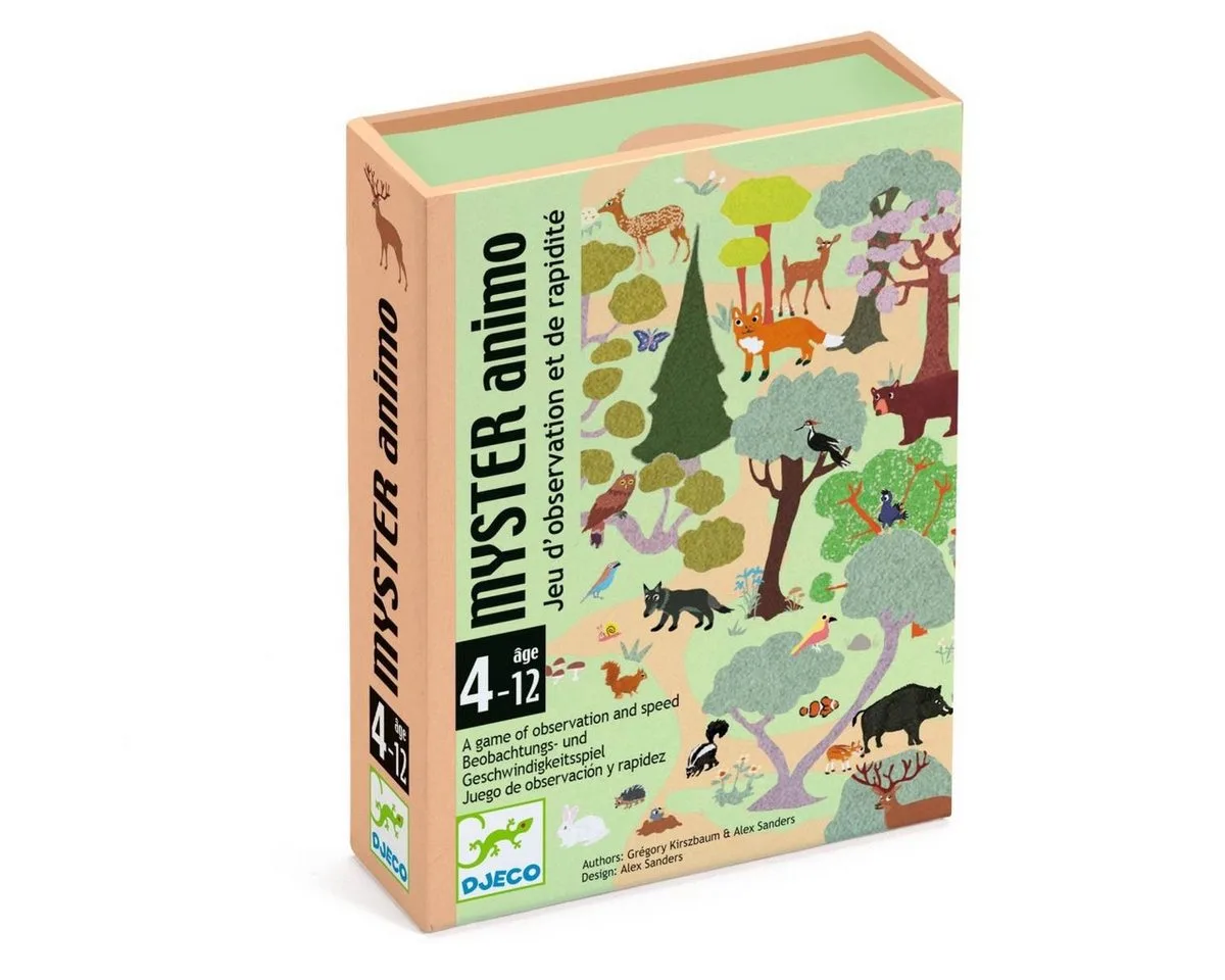 Spiel Myster Animo Merkspiel mit Tiermotiven für Kinder, Kartenspiele: Myster Animo, Beobachtungs- und Geschwindigkeitsspiel von Djeco – Schachtel