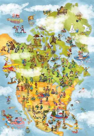 Puzzle Cartoon Collection - Carte des USA - 1000 pièces fra DToys – æske 1 af 2
