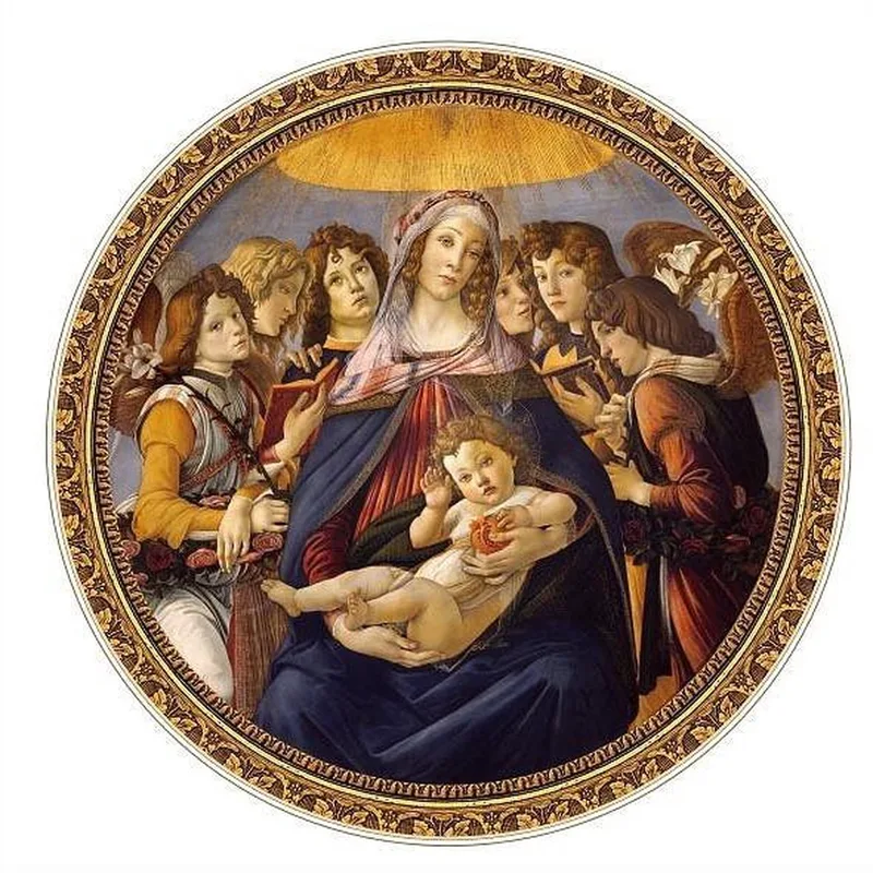 Ronde puzzel Botticell - Madonna della Melagra (525 stukjes, kunst vormpuzzel) fra DToys, Meerdere-udgave – æske