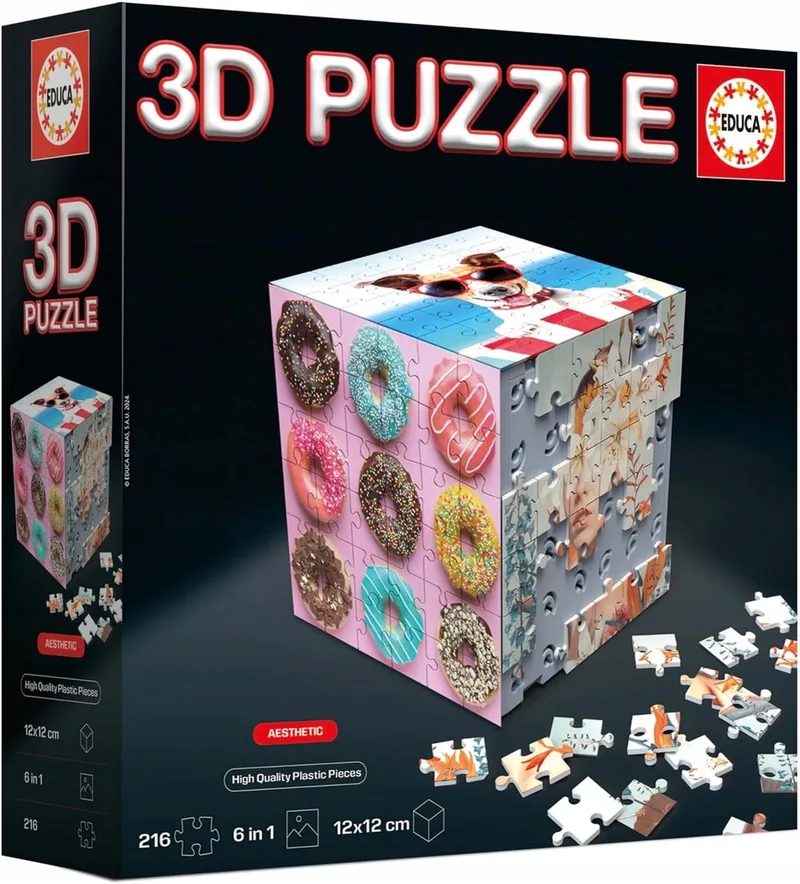 3D Kartonnen Kubus Puzzel 6-in-1, 216 Elementen, Vanaf 6 Jaar van Educa – doos