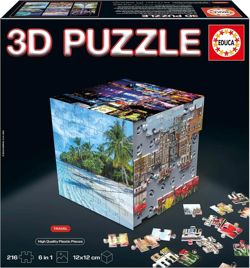 3D Puzzel Kubus Reis - 216 Stukjes - Vanaf 6 Jaar van Educa, editie Meerkleurig – doos 1 van 4