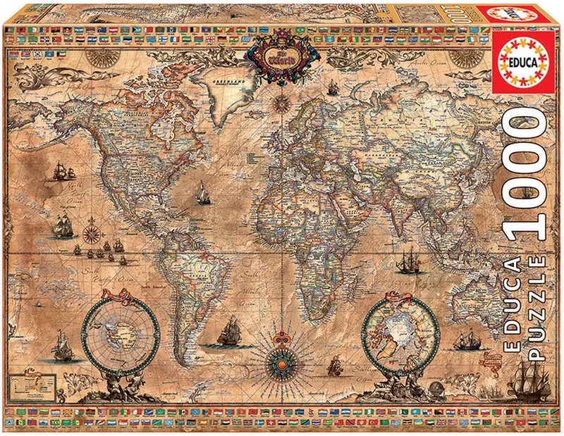 Antieke Wereldkaart - 1000 stukjes - Legpuzzel de Educa, édition Multicolore – boîte 1 sur 3