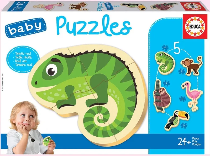 baby puzzel - 5 puzzels 3 tot 5 stukjes - dieren van Educa – doos
