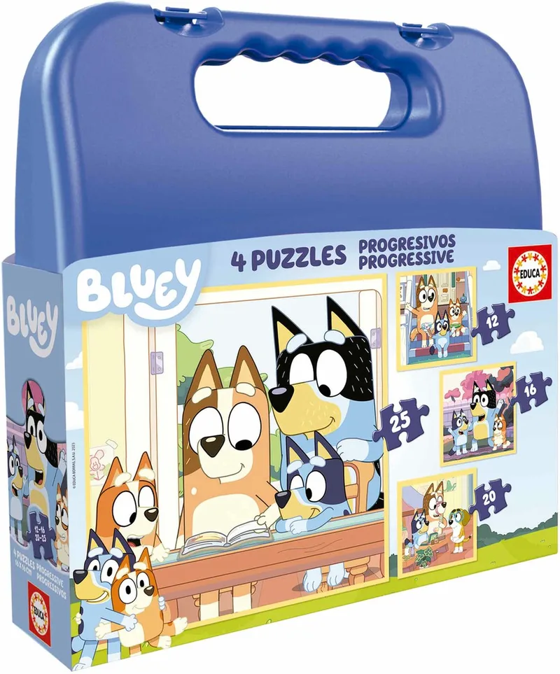 Bluey Progressieve Koffer - Puzzel - Vanaf 3 jaar - 25 stukjes - Sinterklaas Cadeautjes van Educa, editie Meerkleurig – doos