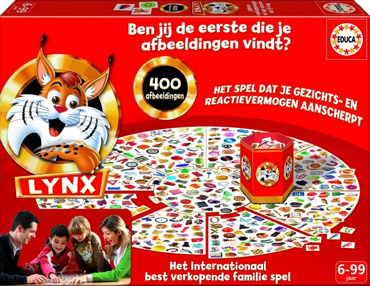 Bordspel - Lynx - Zoek de afbeeldingen - reactievermogen - gezichtsvermogen - memorygame de Educa – boîte