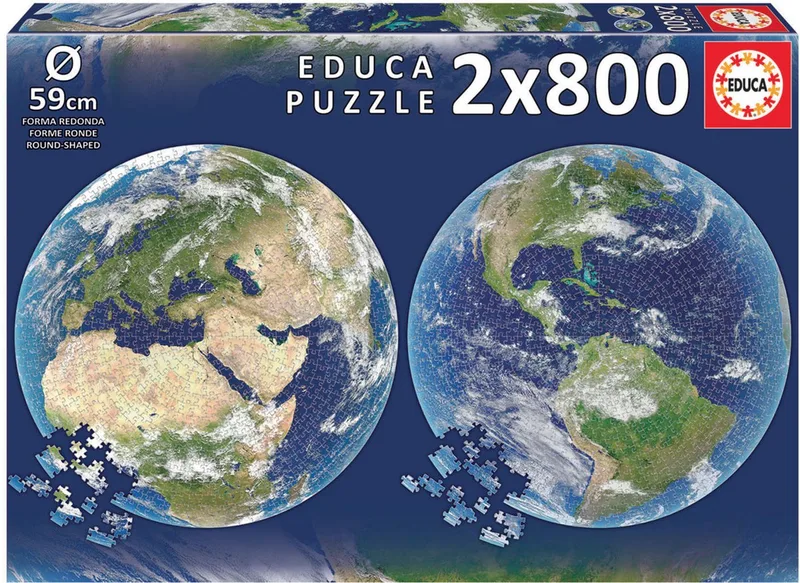 De aarde - 2 Cirkelvormige puzzels - 800 stukjes van Educa, editie Multi-kleur – doos