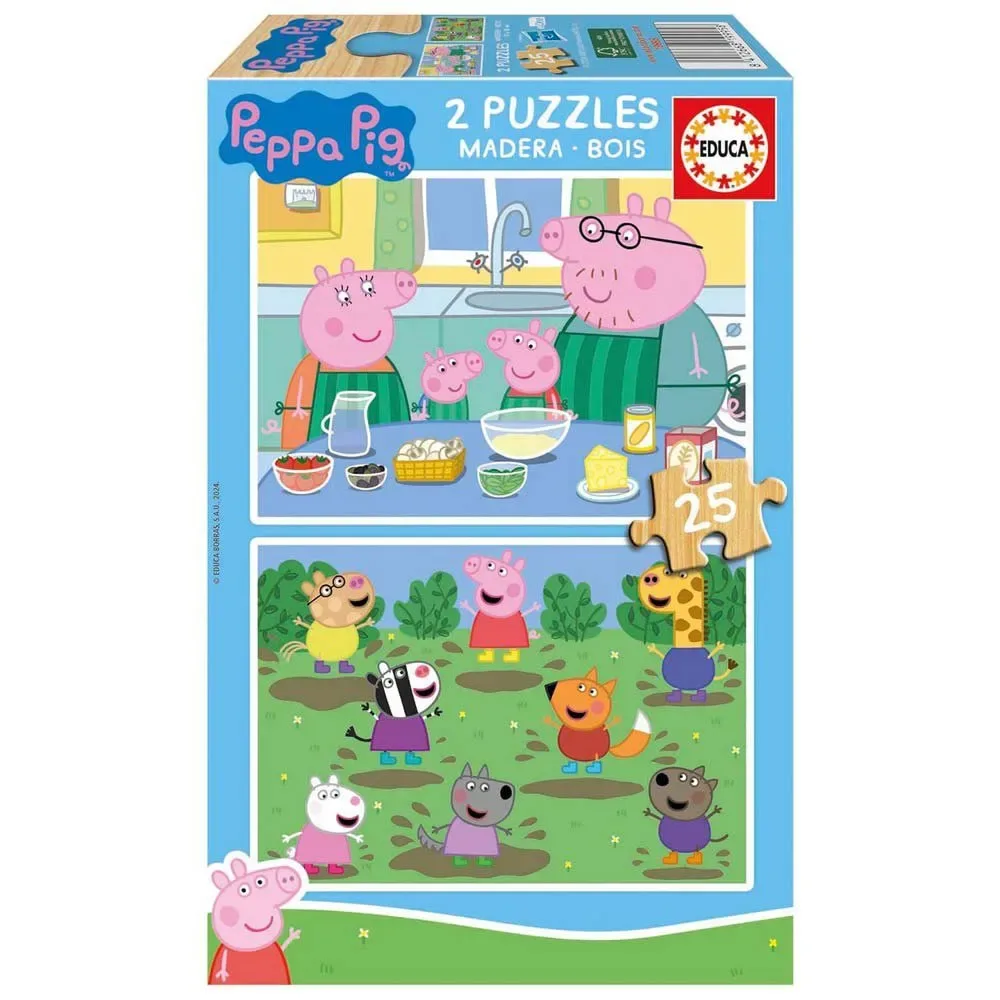 Educa 2x25 Stuks Peppa Pig Houten Puzzel fra Educa – æske