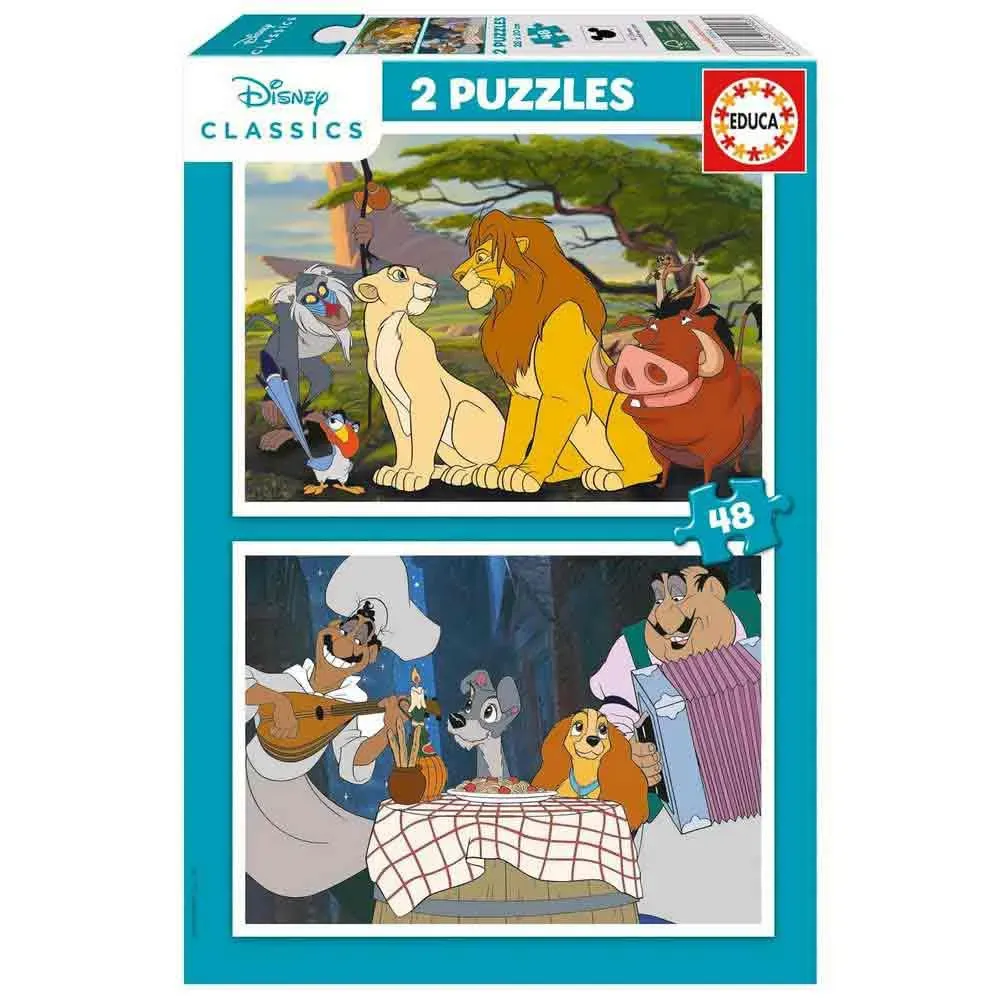Educa 2x48 Bitars Disney Djur Lejonkungen+lady Och Lufsen Pussel från Educa – kartong