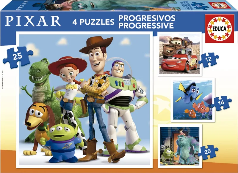 EDUCA - 4 progressieve puzzels - DISNEY PIXAR de Educa, édition Multicolore – boîte
