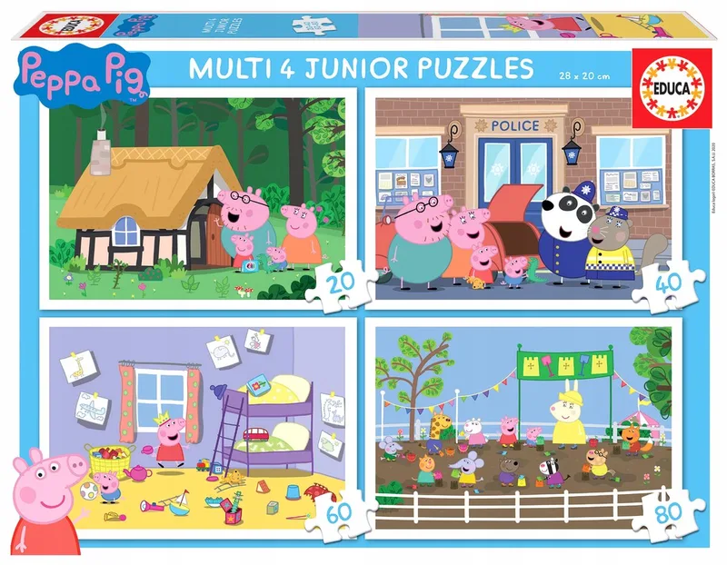 EDUCA - 4 puzzels - 20,40,60,80 stuks - Peppa Pig van Educa, editie Meerkleurig – doos