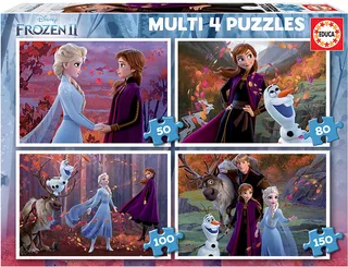 Educa - 4 puzzels - 50-80-100-150 stukjes - Legpuzzel- Disney Frozen van Educa, editie Meerkleurig – doos 1 van 2