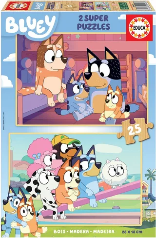Houten Puzzel - 2 x 25 stukjes - Bluey - Legpuzzel - Kinderpuzzel von Educa, Ausgabe Mehrfarbig – Schachtel 1 von 3