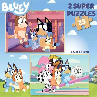 Houten Puzzel - 2 x 25 stukjes - Bluey - Legpuzzel - Kinderpuzzel van Educa, editie Meerkleurig – doos 3 van 3