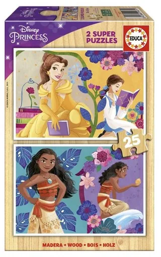 houten puzzel Disney Princess Bella en Vaiana 2x25 stukjes. van Educa, editie Meerkleurig – doos 1 van 5